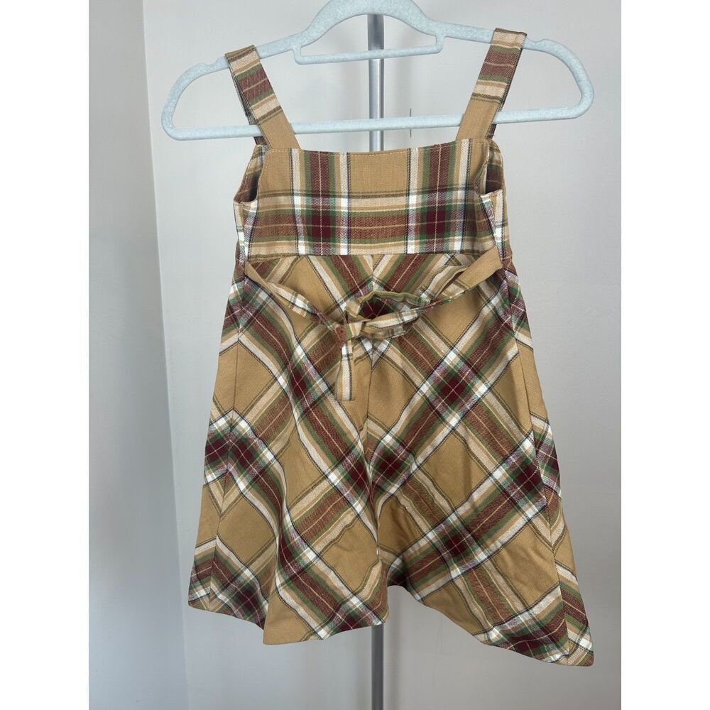 Vintage 50's 60s Brown Plaid Handmade Hand Stitched Girls Jumper Dress Size S